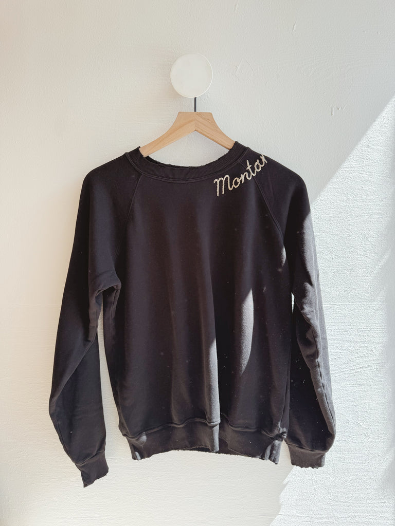 Black embroidered Montana Sweatshirt- tan thread
