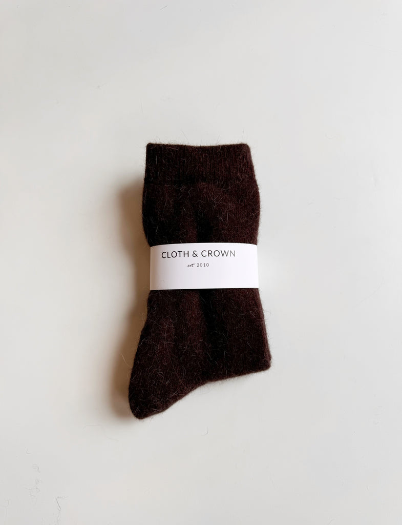 Angora fluffy socks in chocolate