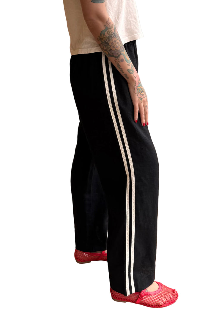 Linen Crop Stripe Pant in Jet