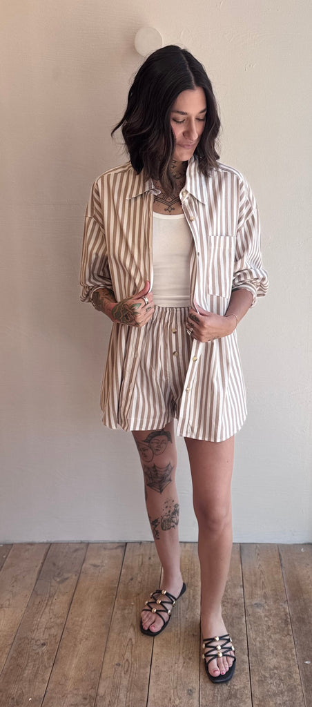 Stripe cotton PHILO button-up in tan