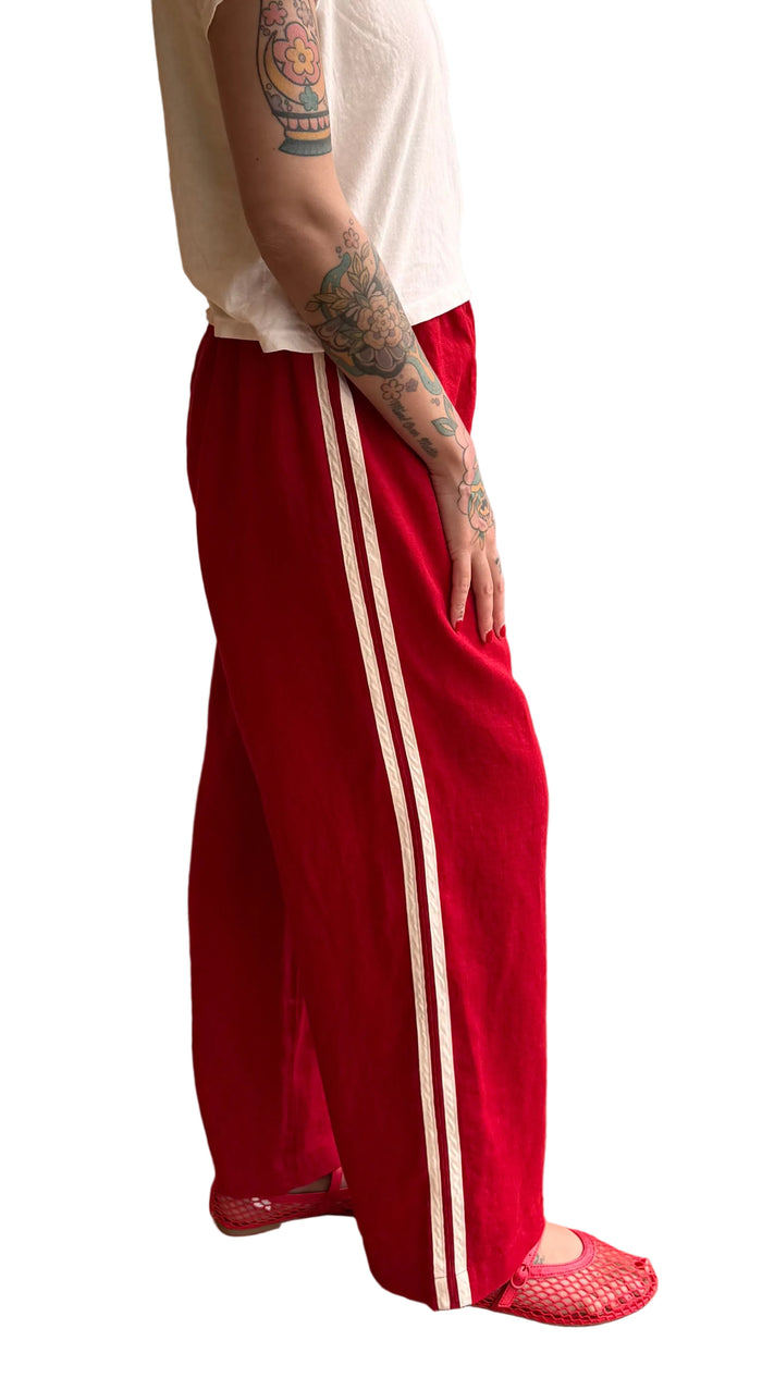 Linen Crop Stripe Pant in Bell Pepper