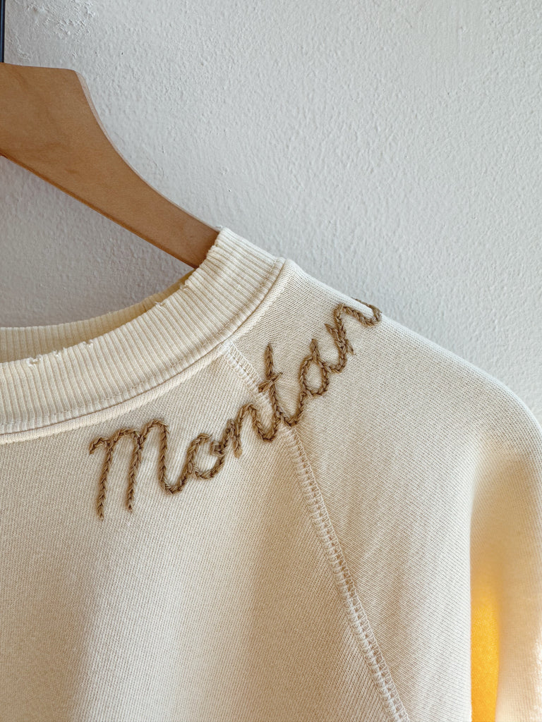 Cream embroidered Montana Sweatshirt- tan thread