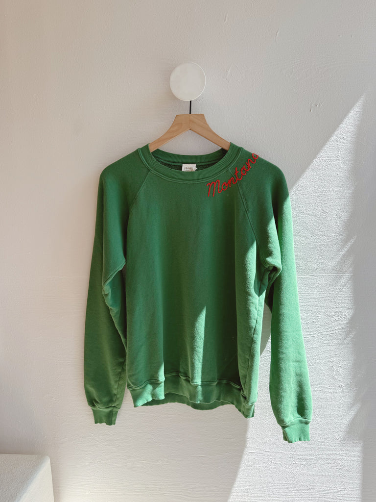 Green embroidered Montana Sweatshirt- red thread