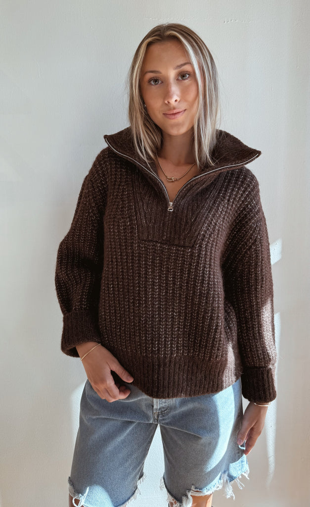 Alpine Quarter Zip Sweater in Carob
