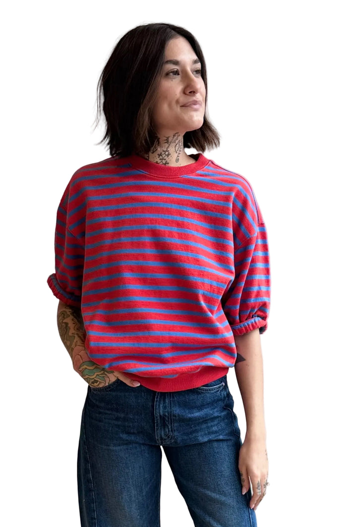 Oversized Sweatshirt in Red + Cobalt Stripe