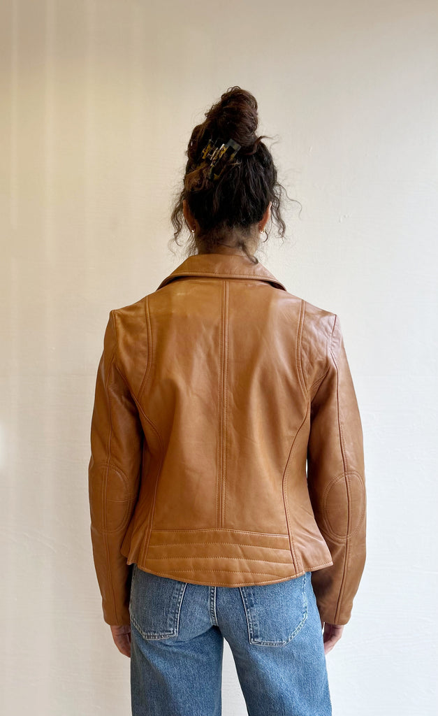 Phoenix leather moto jacket in cognac