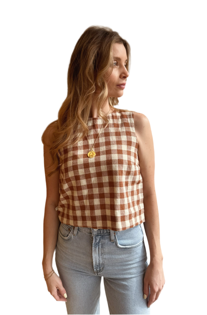 Studio Boxy Top in Gingham Rust