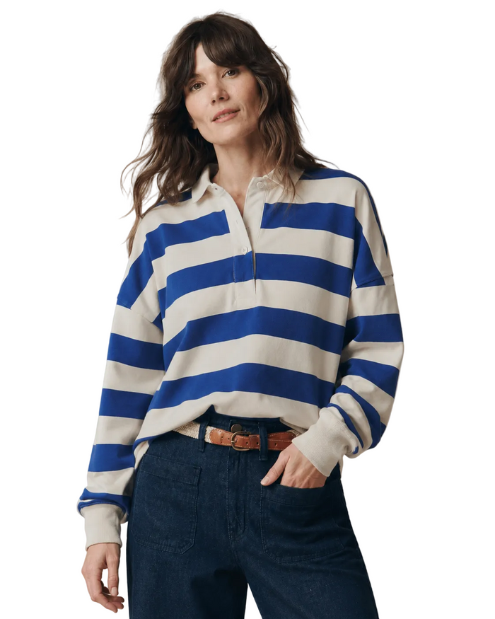 Kennedy Rugby Top in Blue|Cream
