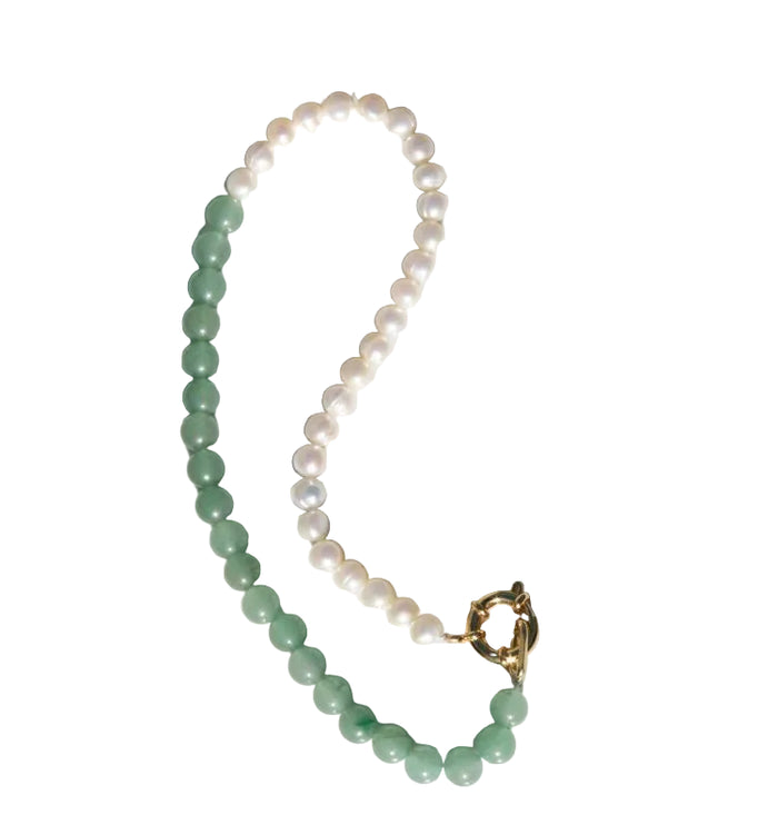 Halfsie jade + pearl necklace