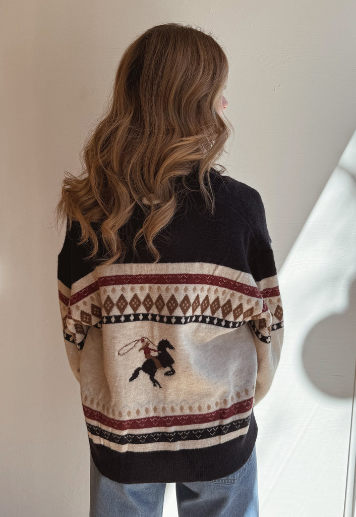 Navy GIDDY-UP horse cardi