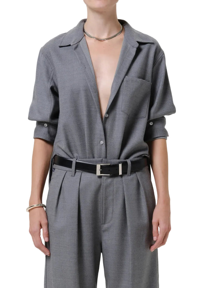 Kayla Shrunken Italian Wool Shirt in Gris