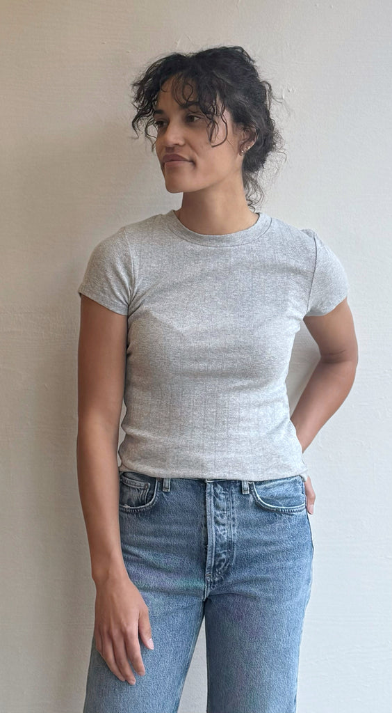 Jacquard Bebe Tee in Heather Grey