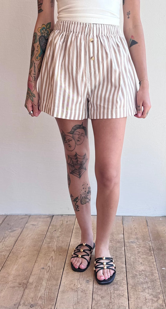 Stripe cotton PHOEBE boxer short in tan