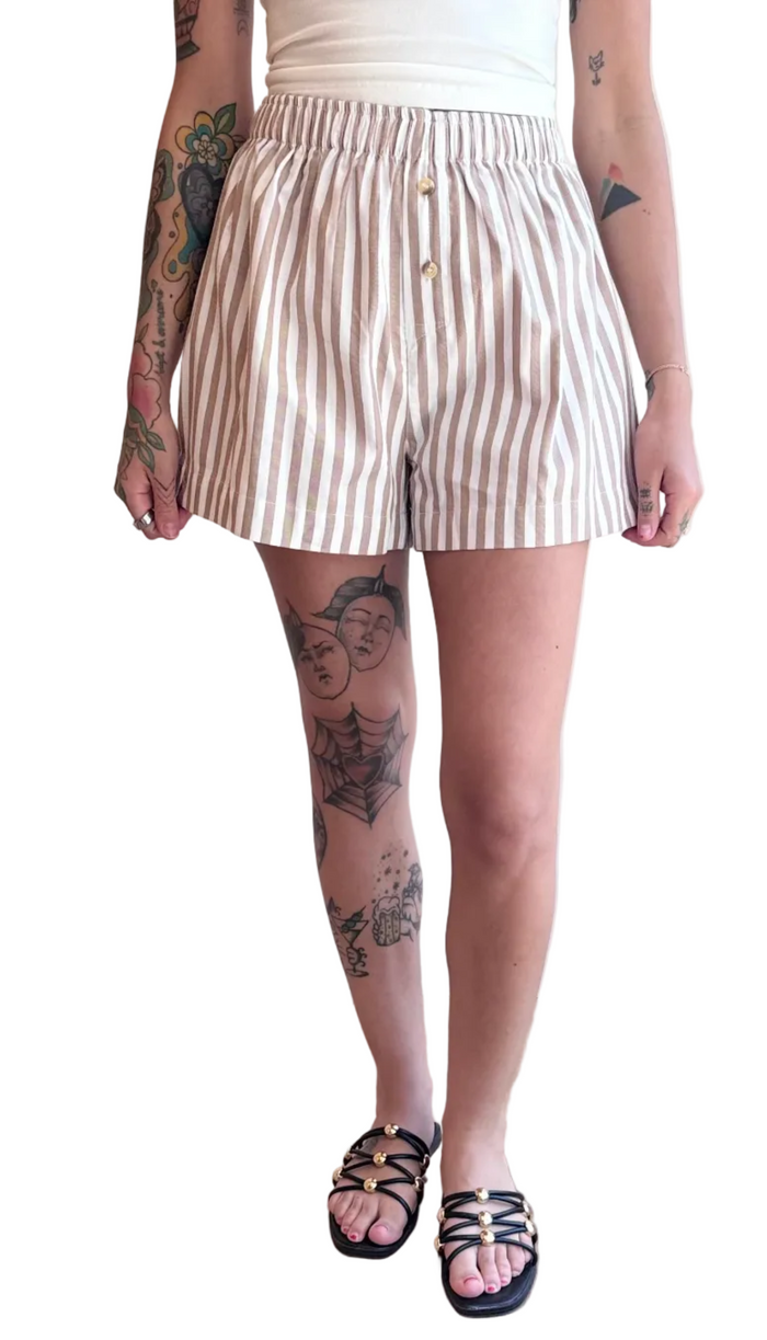 Stripe cotton PHOEBE boxer short in tan