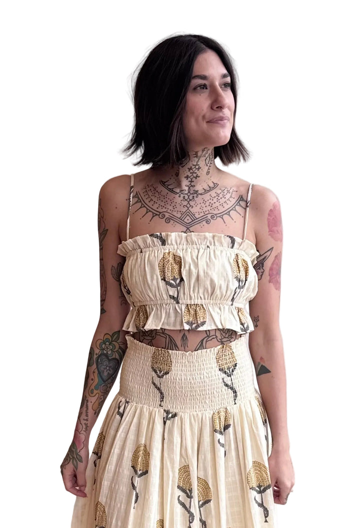 Vacation Top in Fan Flowers Marigold