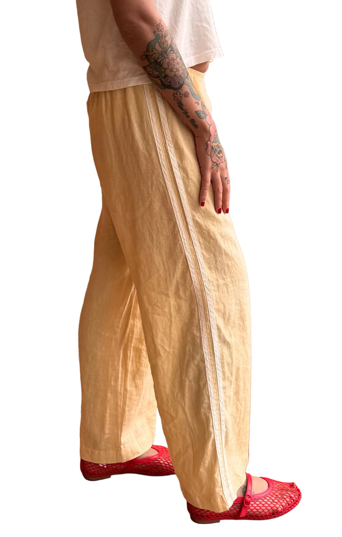 Linen Crop Stripe Pant in Butter