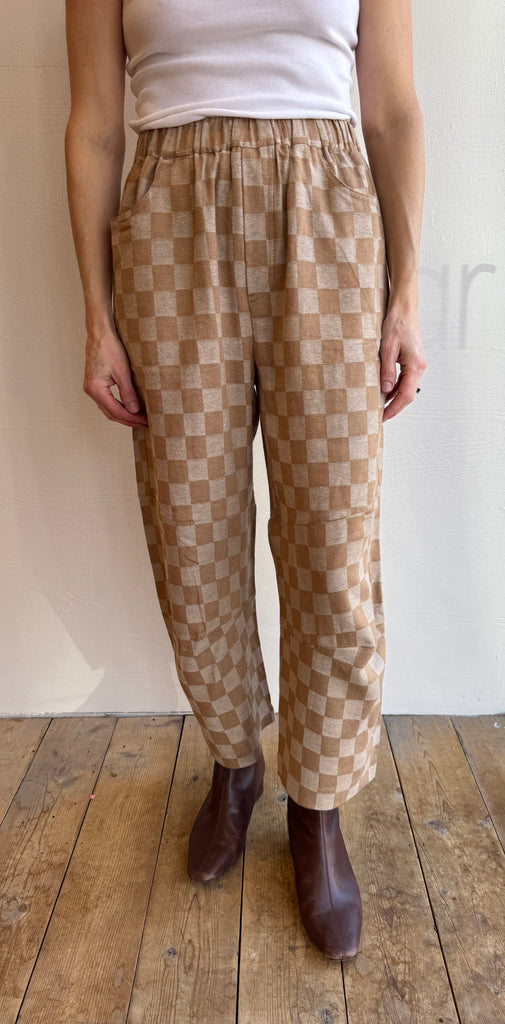 Gingham easy barrel pants