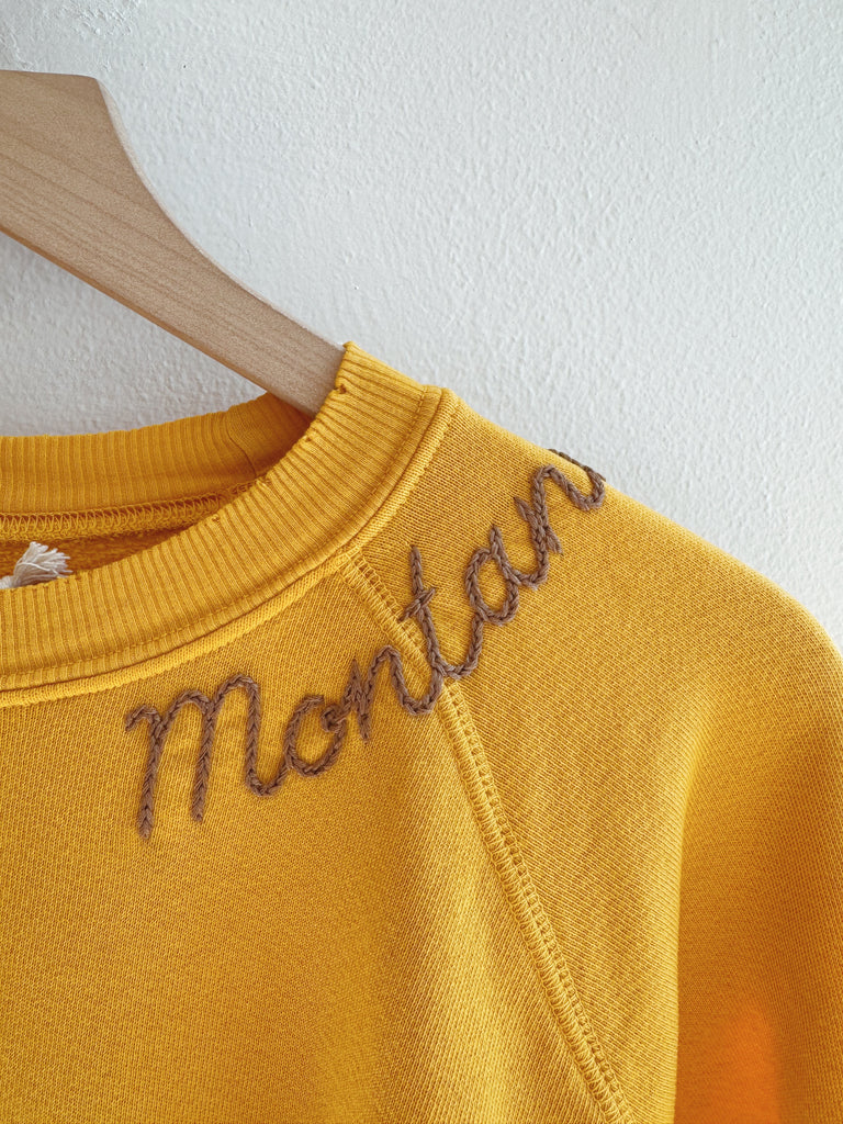 Yellow embroidered Montana Sweatshirt- tan thread