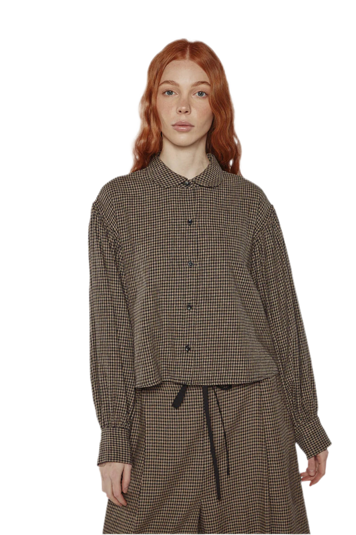 Check volume sleeve blouse