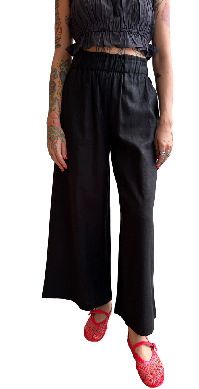 Pull On Pocket Pant - Jet Black Linen