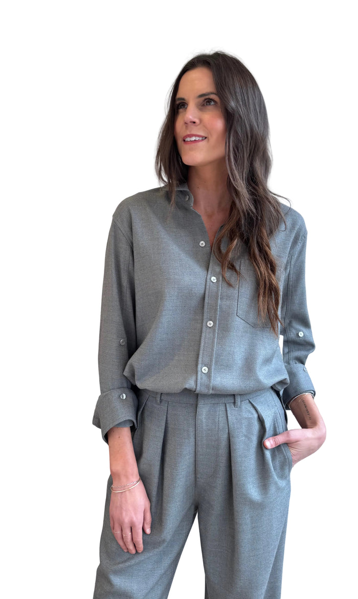 Kayla Shrunken Italian Wool Shirt in Gris