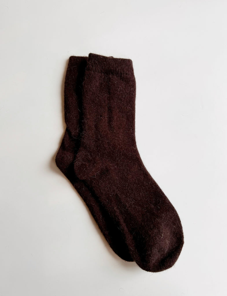 Angora fluffy socks in chocolate