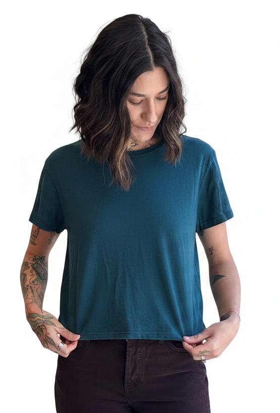 Ojai Cropped Tee in deep teal