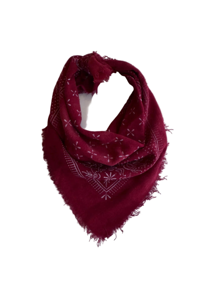 Poppy Raw Silk Dyed Bandana - White Ink