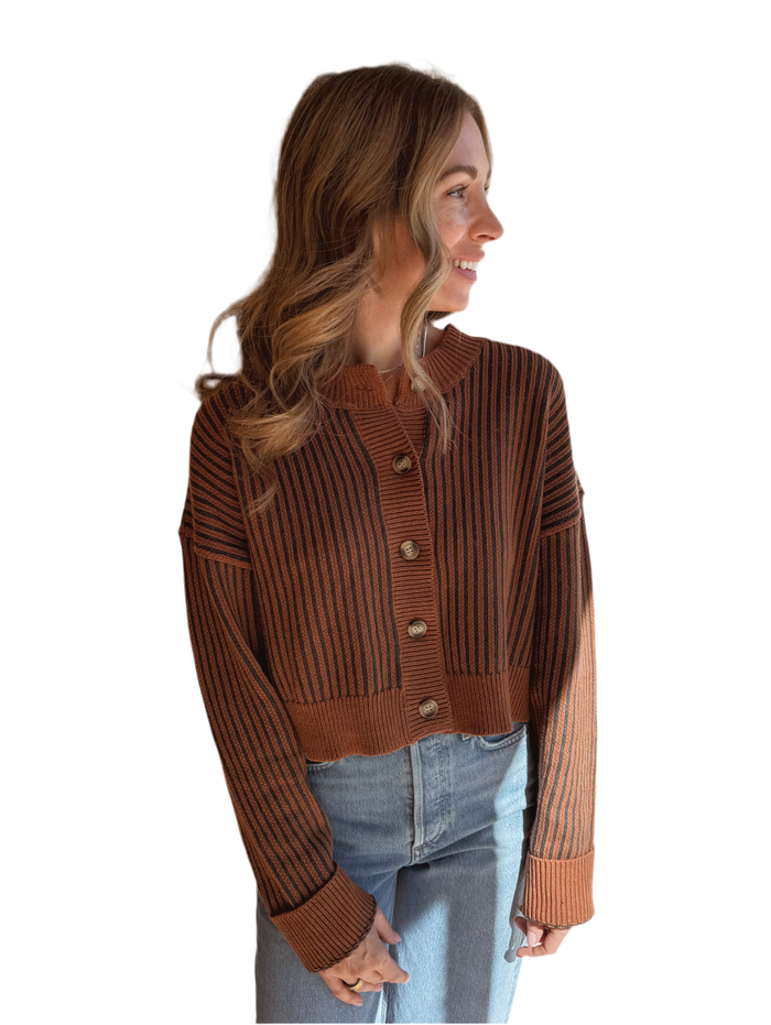 Cinnamon & taupe stripe AMAYA cardi