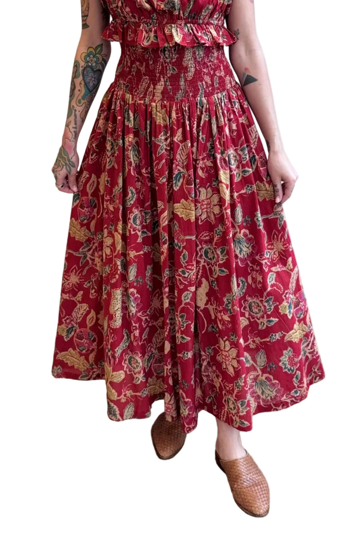 Smocked Maxi Skirt in pompeian blooms