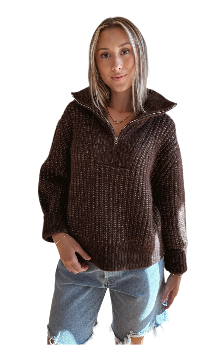 Alpine Quarter Zip Sweater in Carob