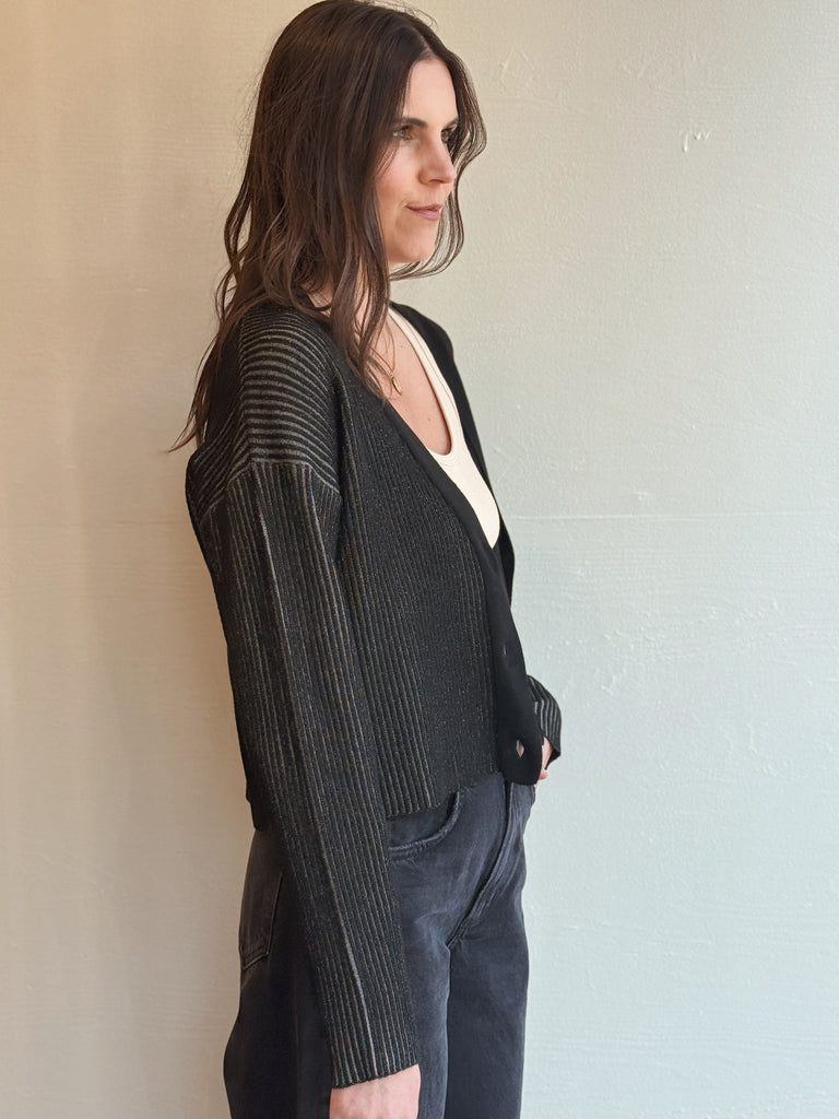 Black grey ribbed crop NONA cardi