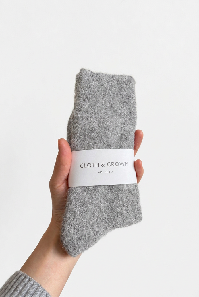 Fluffy Angora Socks in Light Grey