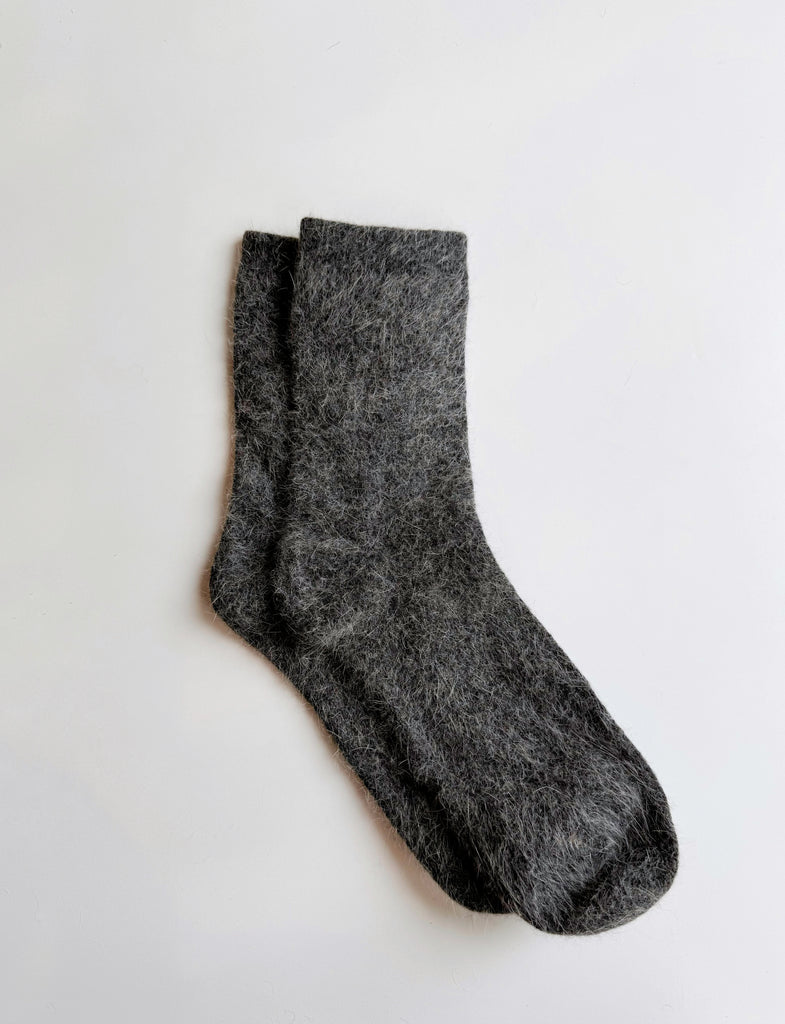 Angora fluffy socks in charcoal