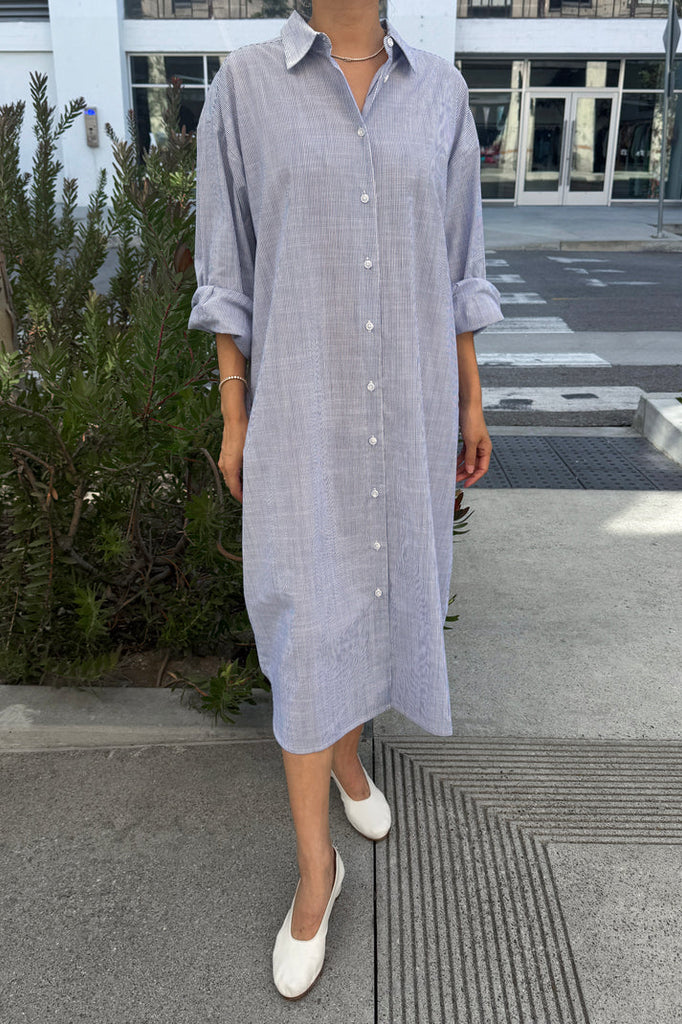 Artist Long Shirt - Blue Pinstripe