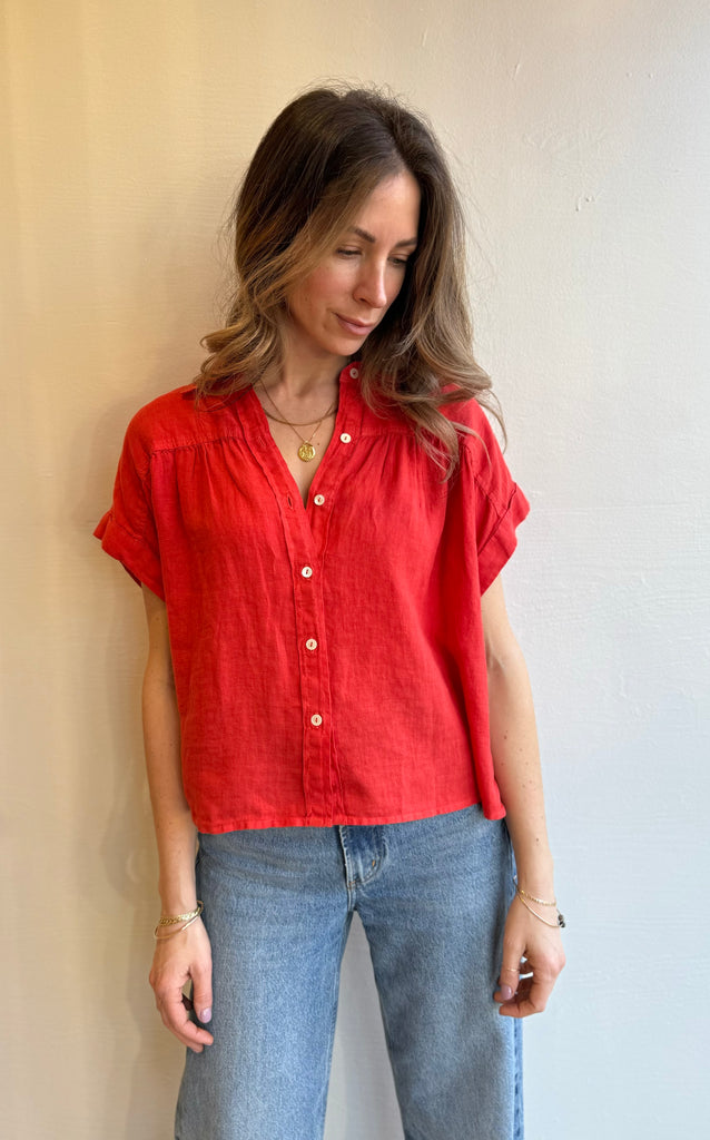 Linen ARIA top in chili red