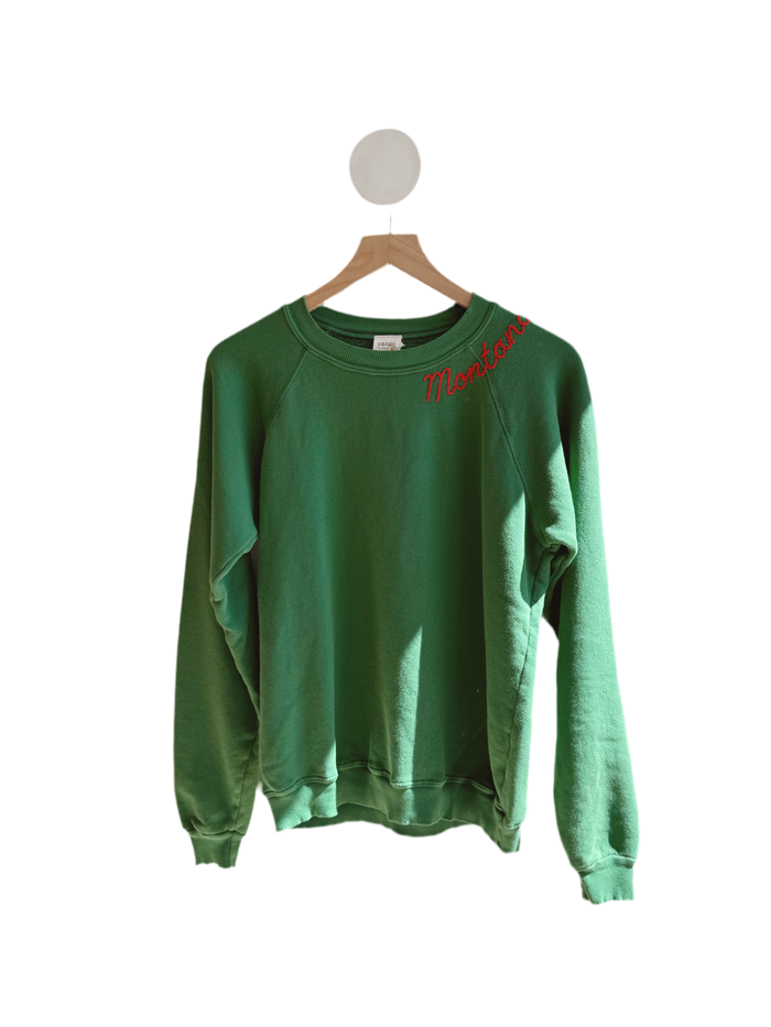 Green embroidered Montana Sweatshirt- red thread