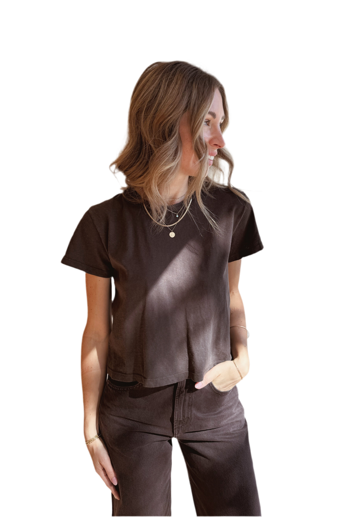 Ojai Cropped Tee in Coffee Bean