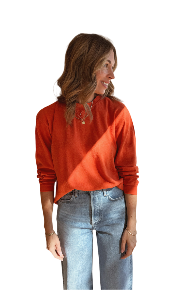 Cropped Long Sleeve Tee - Poppy Red
