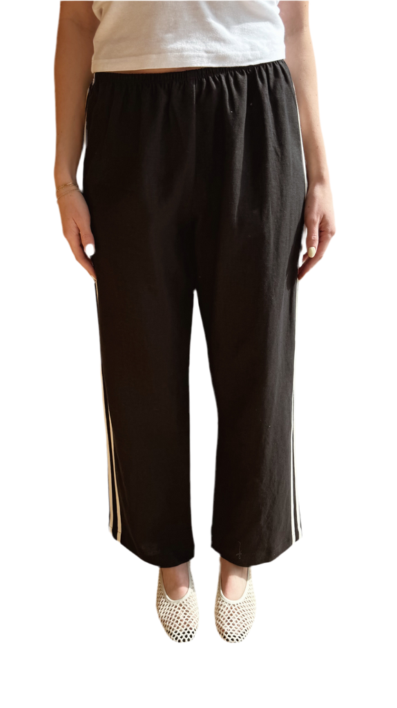 The Linen Crop Stripe Racer Pant in black