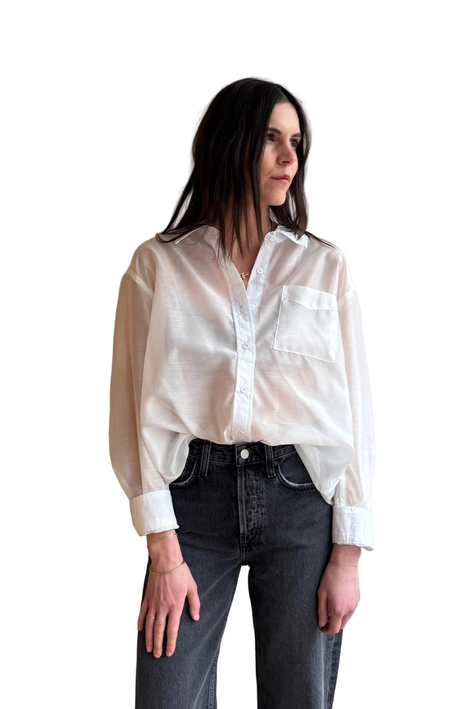 The AGATHA sheer button-up blouse in white