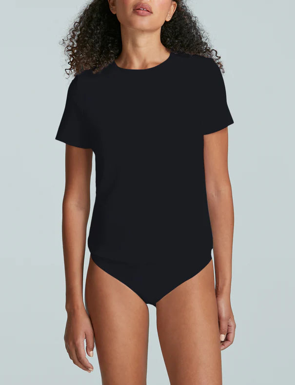 Essential Cotton Crew Bodysuit in Black