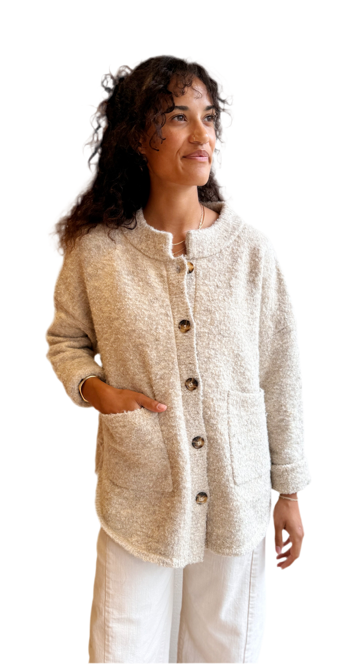 Boucle Button Cardigan in Oat