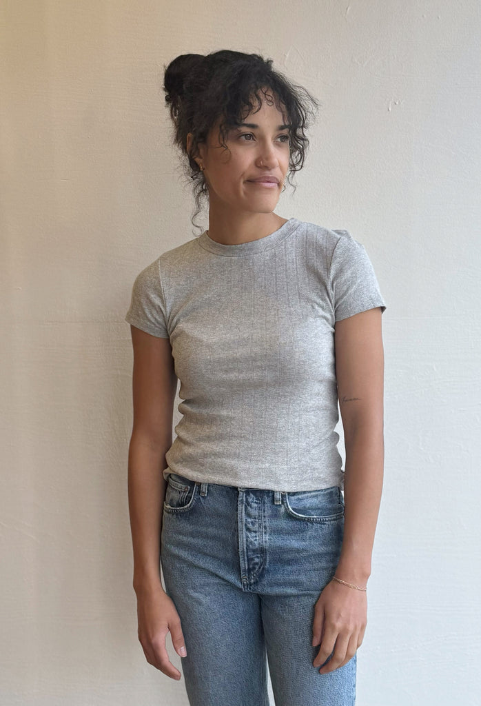 Jacquard Bebe Tee in Heather Grey