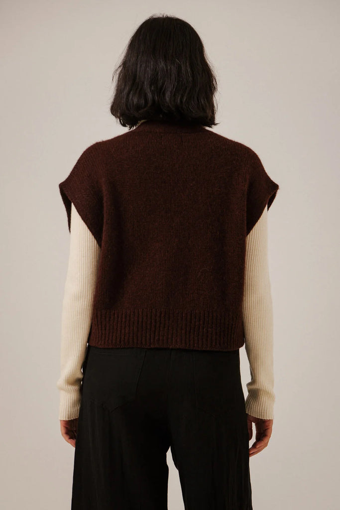Alpaca Button Down Vest in Deep Maroon