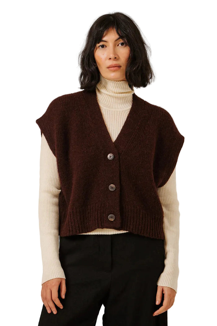 Alpaca Button Down Vest in Deep Maroon