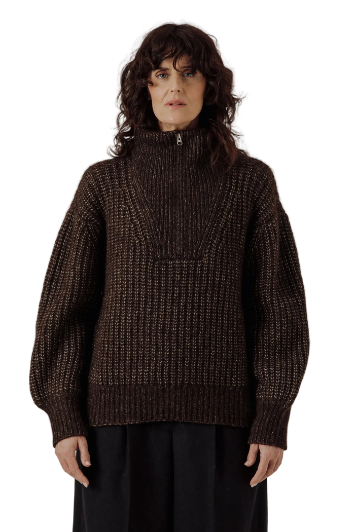 Alpine Quarter Zip Sweater in Carob