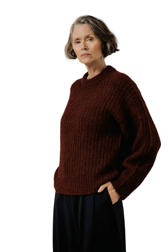 Lofty Alpaca Crewneck in Deep Maroon