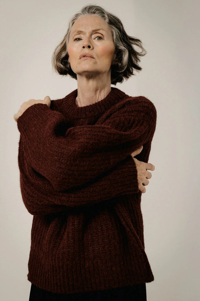 Lofty Alpaca Crewneck in Deep Maroon