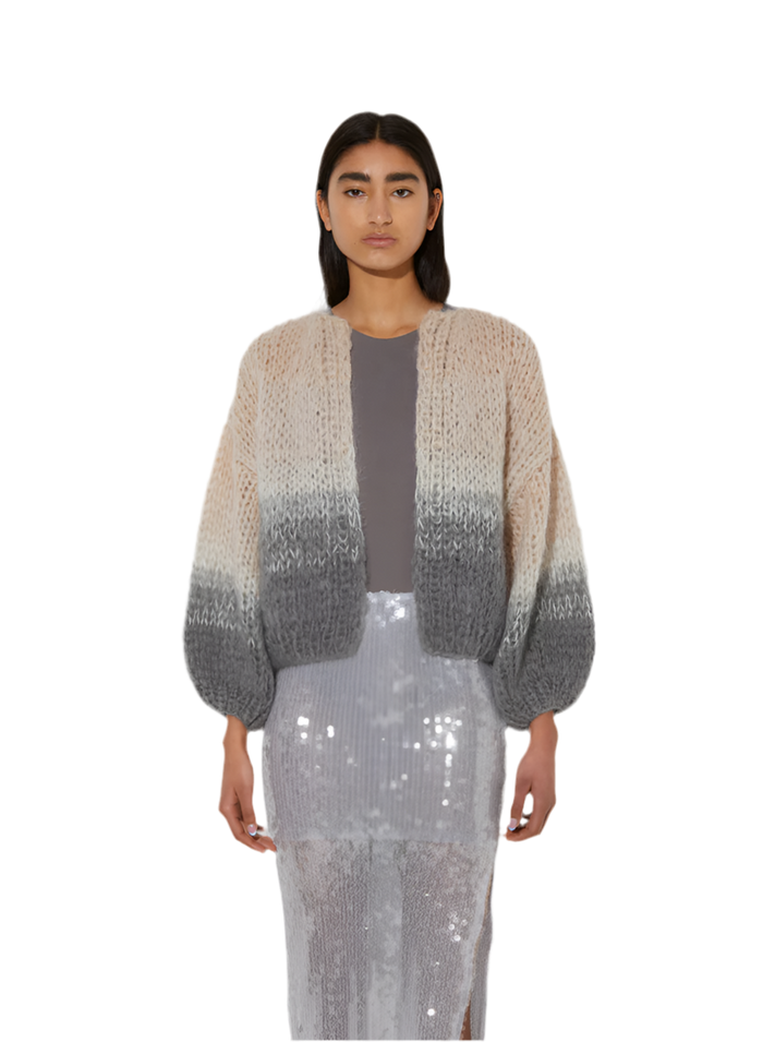 Grey tan mohair bomber cardigan